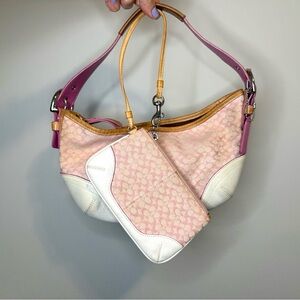 Vintage Coach Soho Pink Signature Shoulder Bag & Wristlet Set | Y2K | Style 6351